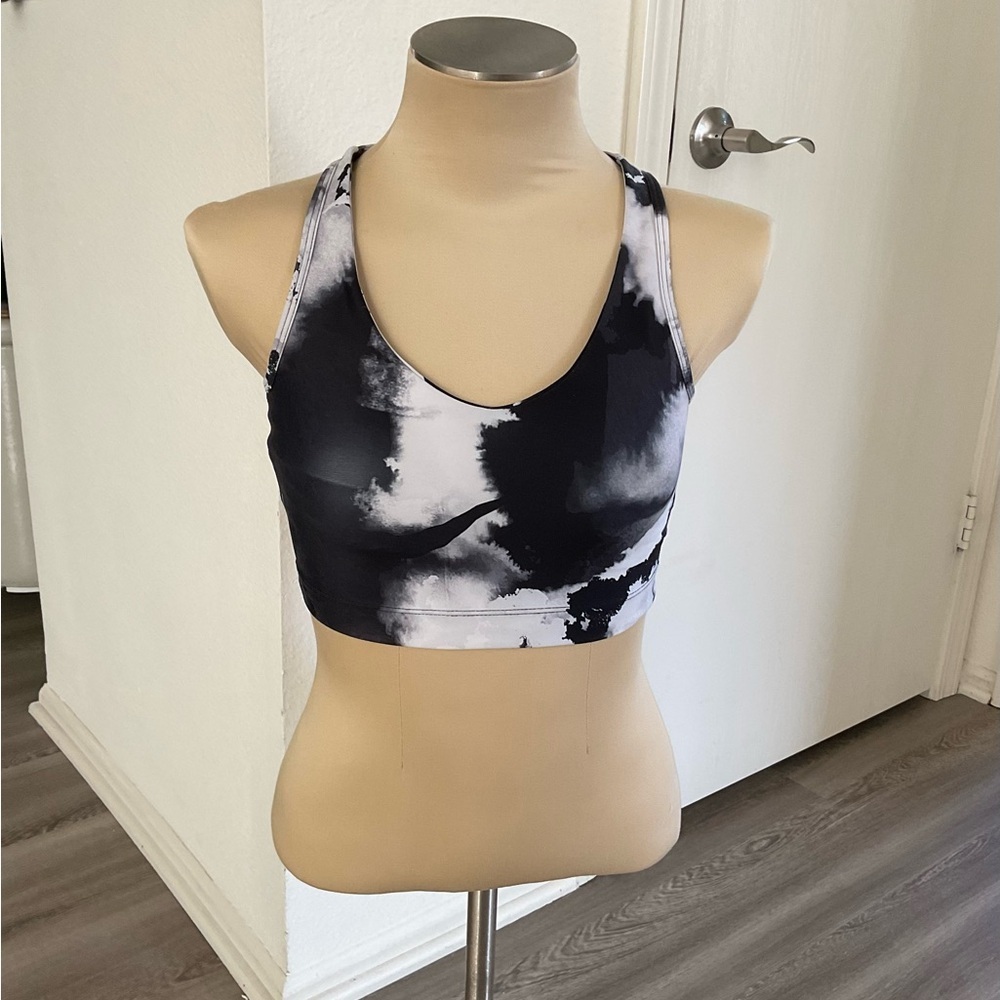 Sage Collective Long Line Sports Bra Tie Dye Black & White Small